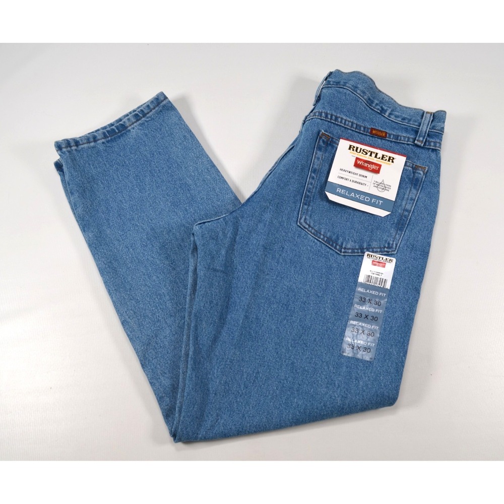 Nwt's Wrangler Rustler Relaxed Fit Blue Denim Jeans Mens 33x30